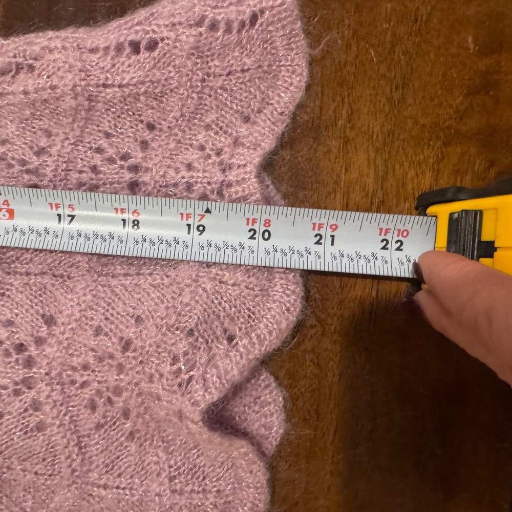 Vintage Lavender Mohair Wool Pointelle Scalloped Off Shoulder 90s Y2K Sweater XS - Picture 7 of 7